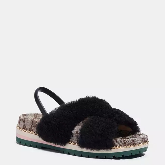 Coach Tally shearling Black Fuzzy Sandals - Picture 1 of 14